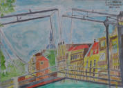 Centre de Dordrecht (Hollande) - aquarelle -  Van der Schriek